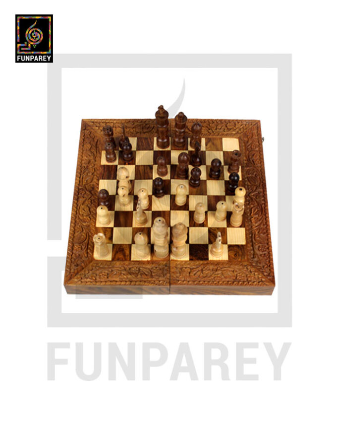 Wooden Chess Board with Hand Carved Chess Pieces - Image 2