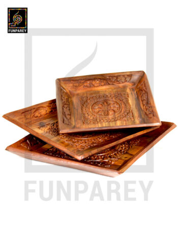 Hand Carved Wooden Tray Set Square (3 Pieces)