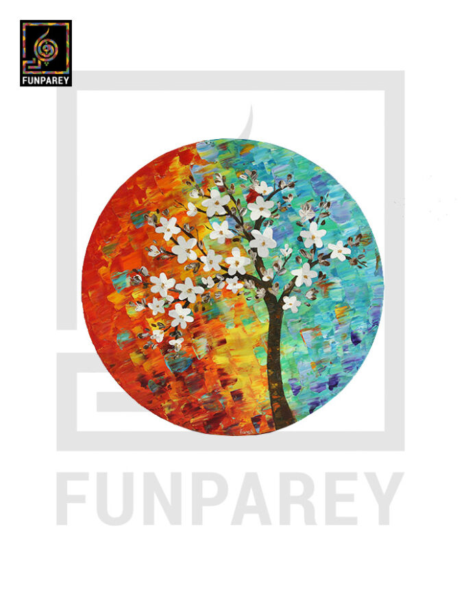 Round Canvas 3D Oil Painting “AURUM” 20" - Image 2