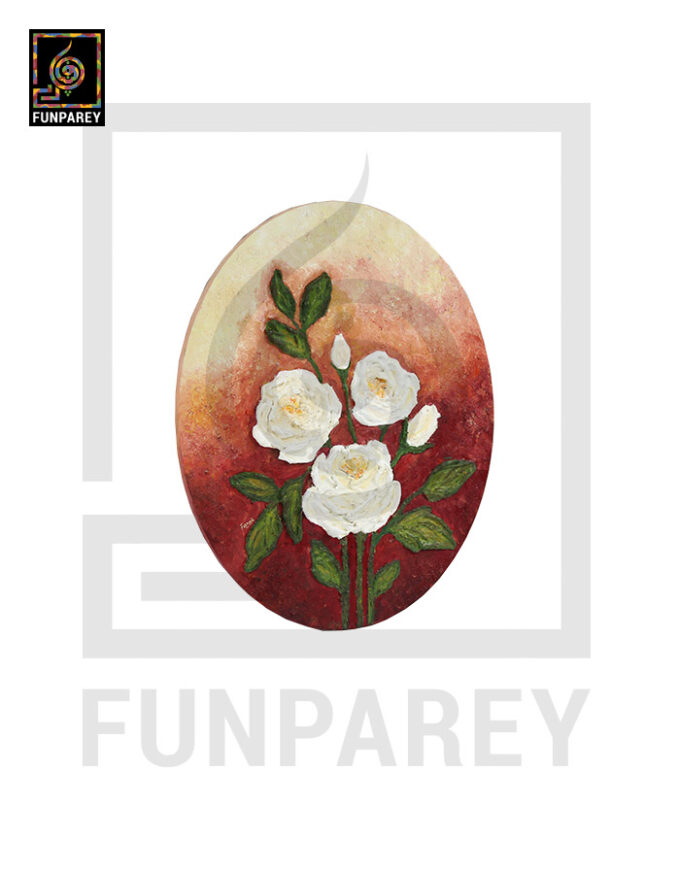 Round Canvas 3D Flower Painting "ALBA" 20 x 16" - Image 2