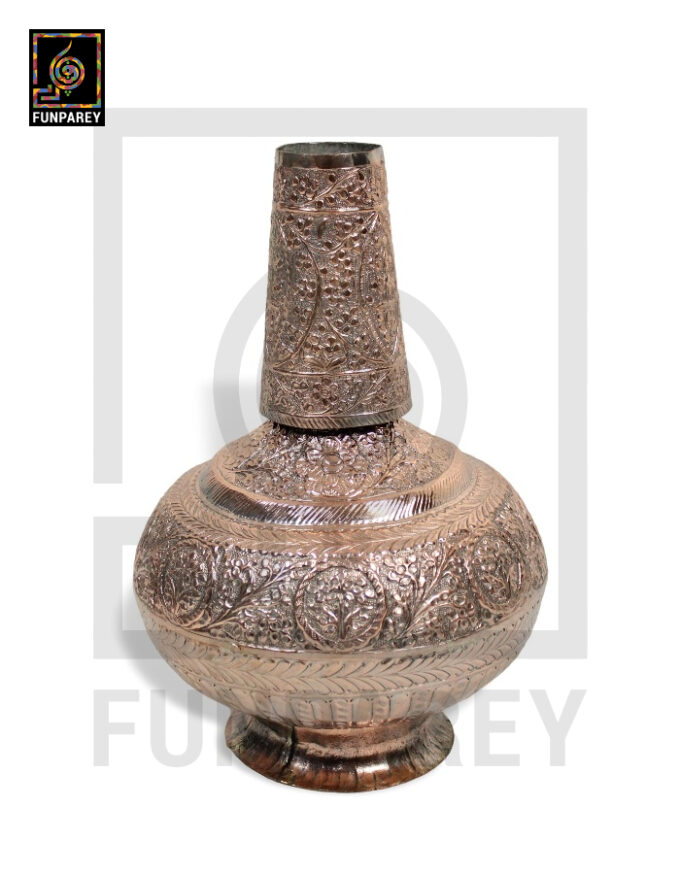 14" Heavy Copper Classic Antique Surahi With Copper Flask (Rare)