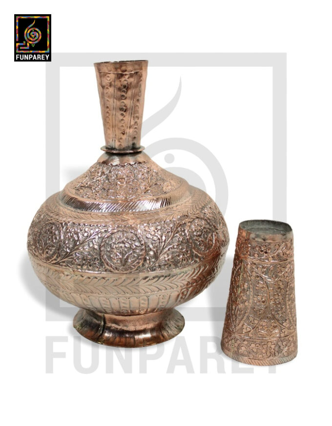 14" Heavy Copper Classic Antique Surahi With Copper Flask (Rare) - Image 2