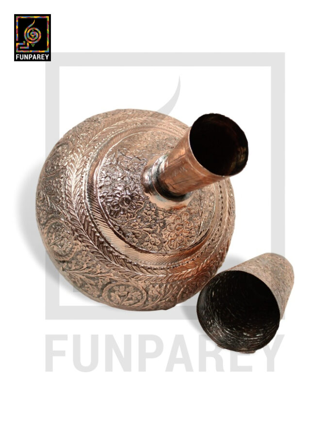 14" Heavy Copper Classic Antique Surahi With Copper Flask (Rare) - Image 3