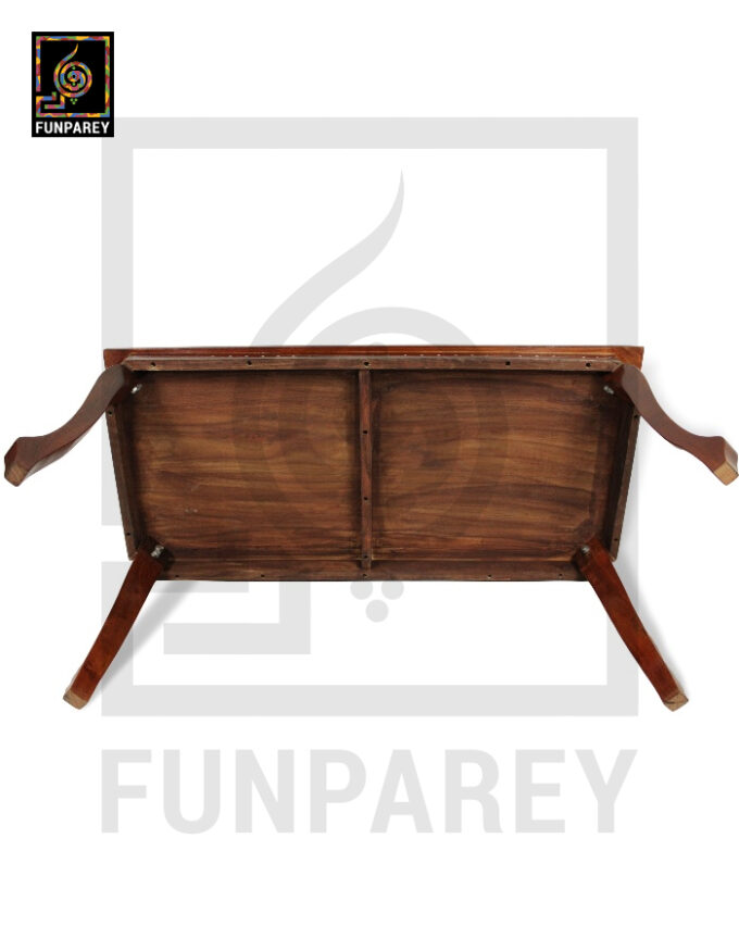 Antique Center Table With Carving and White Fiber Work 42x20" - Image 5