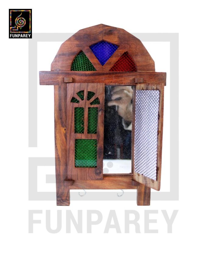 Handmade Wooden Doorway Key Hanger with Mirror - Image 4