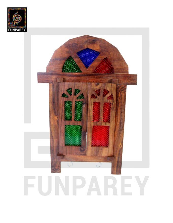Handmade Wooden Doorway Key Hanger with Mirror - Image 3