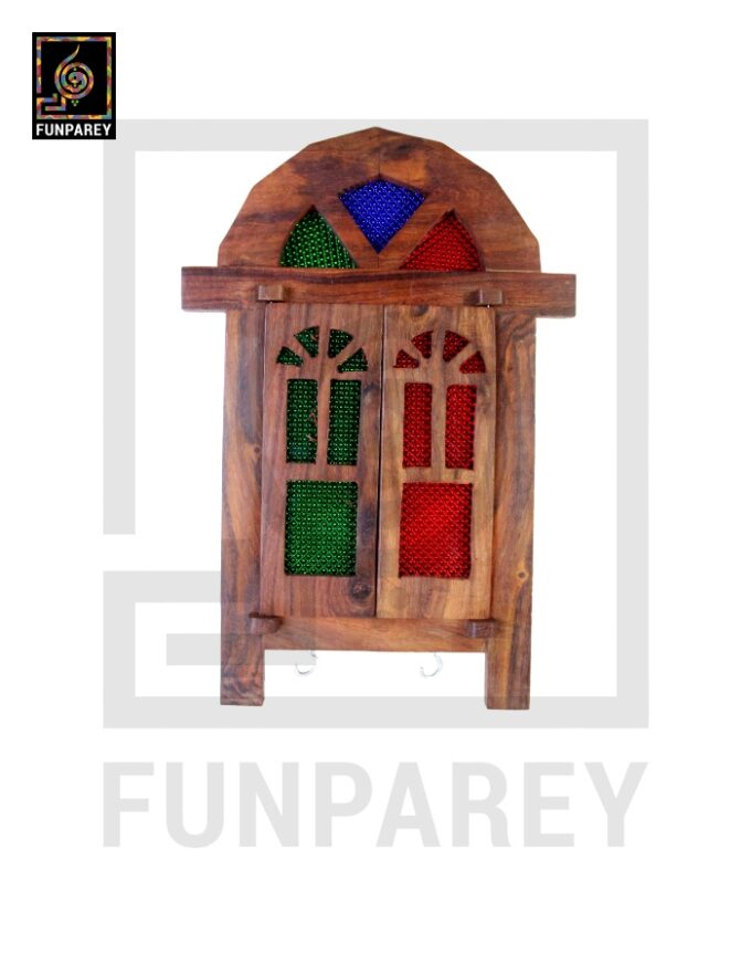 Handmade Wooden Doorway Key Hanger with Mirror