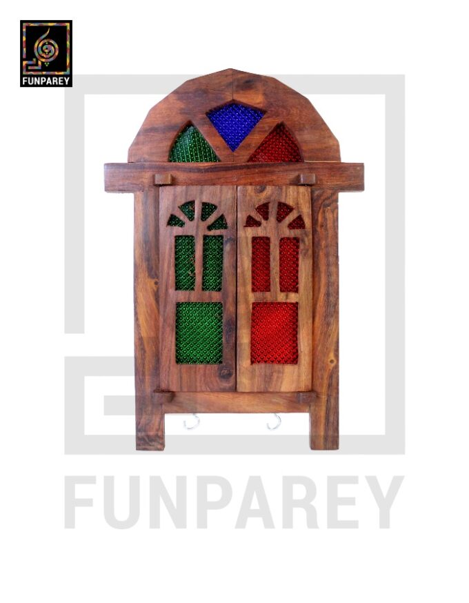 Handmade Wooden Doorway Key Hanger with Mirror - Image 2