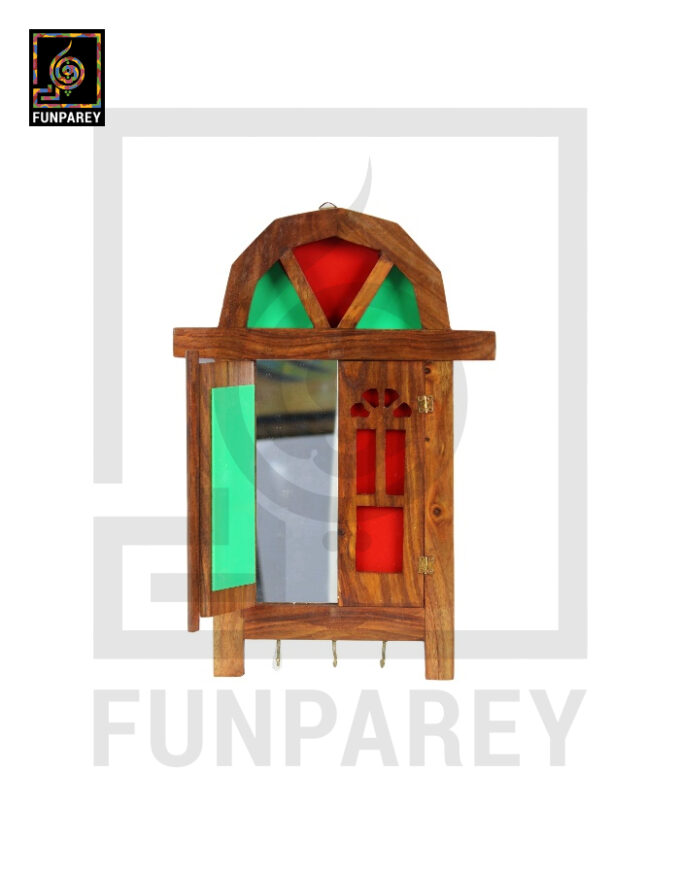 Handmade Wooden Doorway Key Hanger with Mirror - Image 9