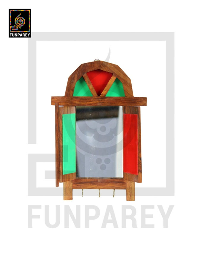 Handmade Wooden Doorway Key Hanger with Mirror - Image 6