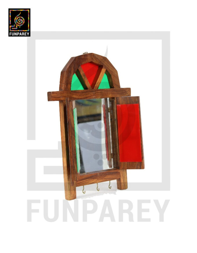 Handmade Wooden Doorway Key Hanger with Mirror - Image 8