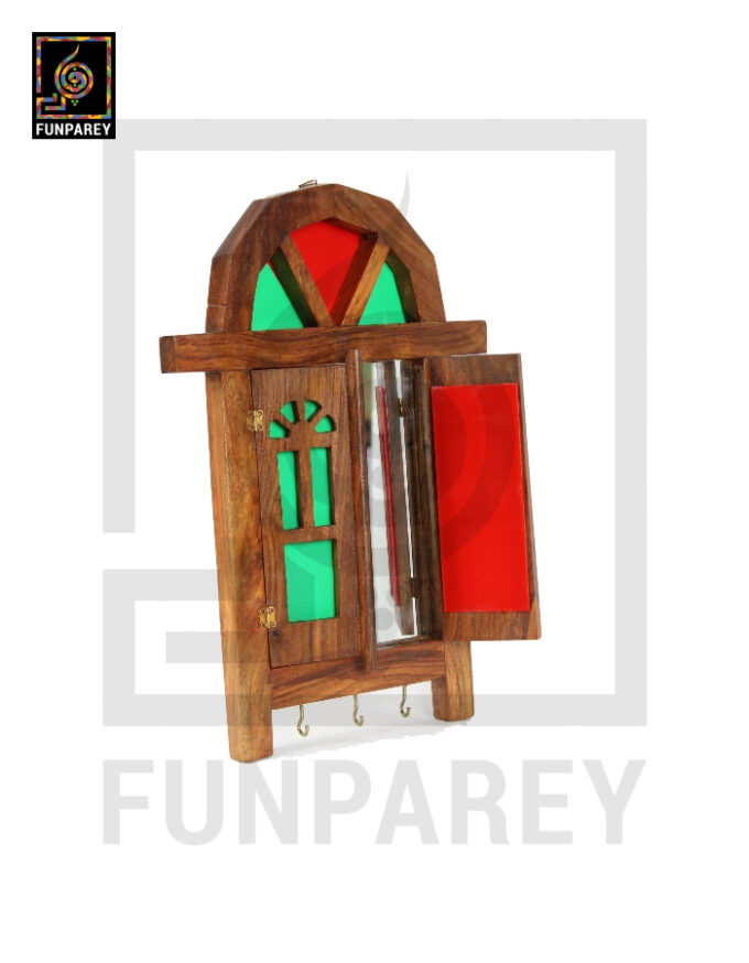 Handmade Wooden Doorway Key Hanger with Mirror - Image 11