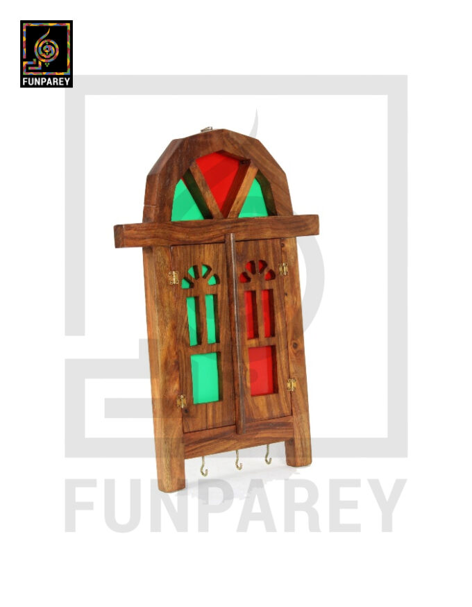 Handmade Wooden Doorway Key Hanger with Mirror - Image 12
