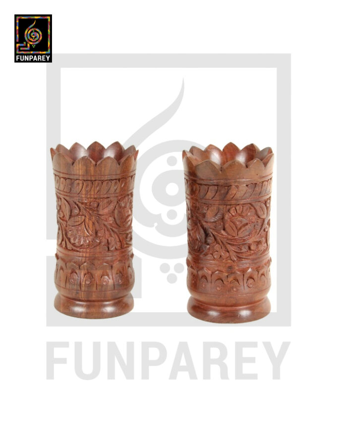 Hand Carved Wooden Flower Pot 7" Pair (Wedge) - Image 6