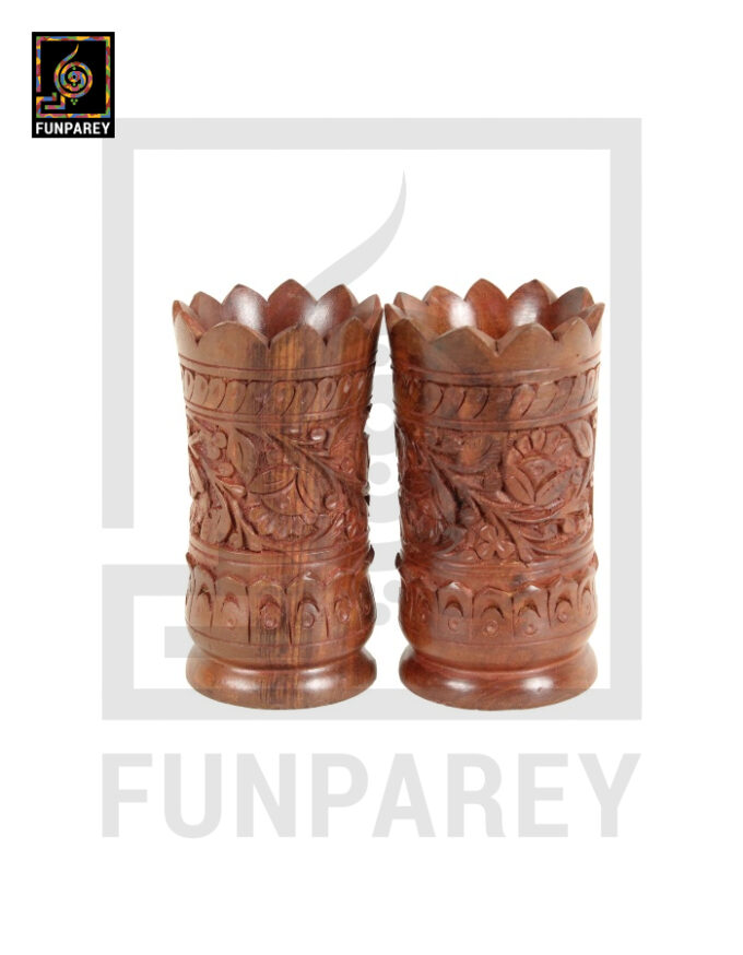Hand Carved Wooden Flower Pot 7" Pair (Wedge)