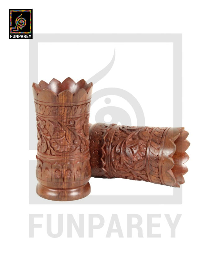 Hand Carved Wooden Flower Pot 7" Pair (Wedge) - Image 2
