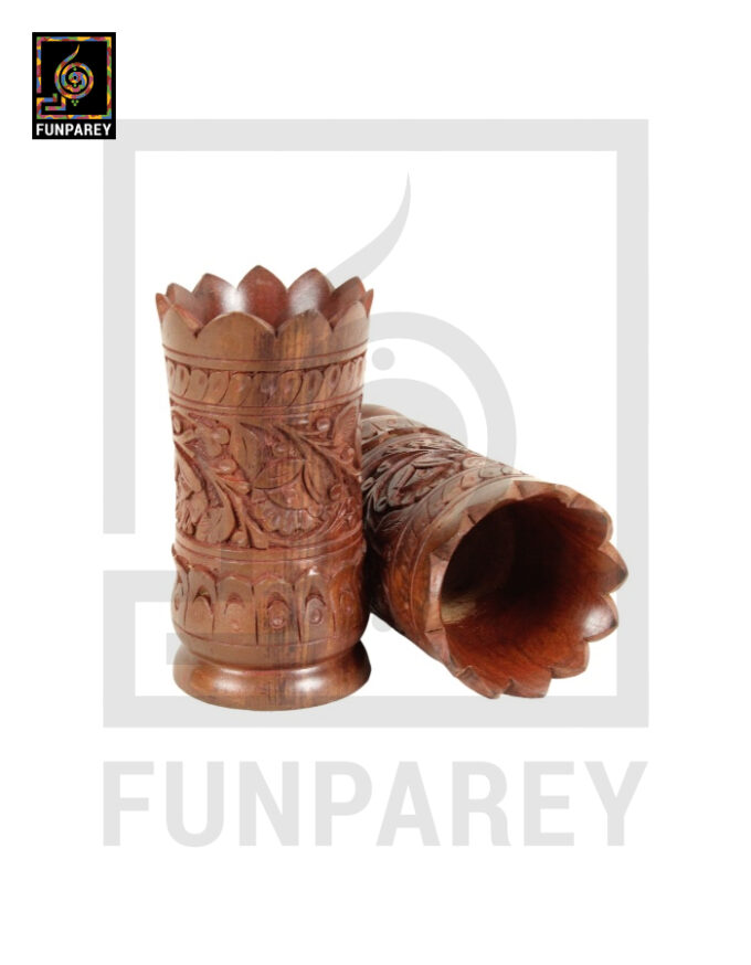 Hand Carved Wooden Flower Pot 7" Pair (Wedge) - Image 3