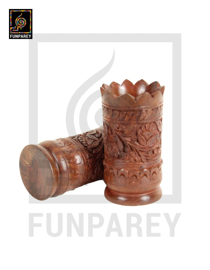Hand Carved Wooden Flower Pot 7" Pair (Wedge) - Image 5