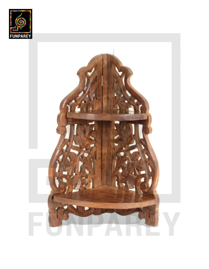 Hand Carved Wooden Corner Rack Large - Image 2