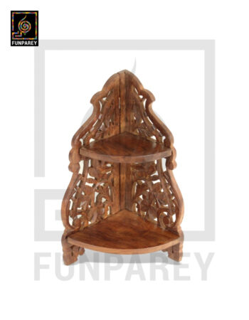 Hand Carved Wooden Corner Rack Large