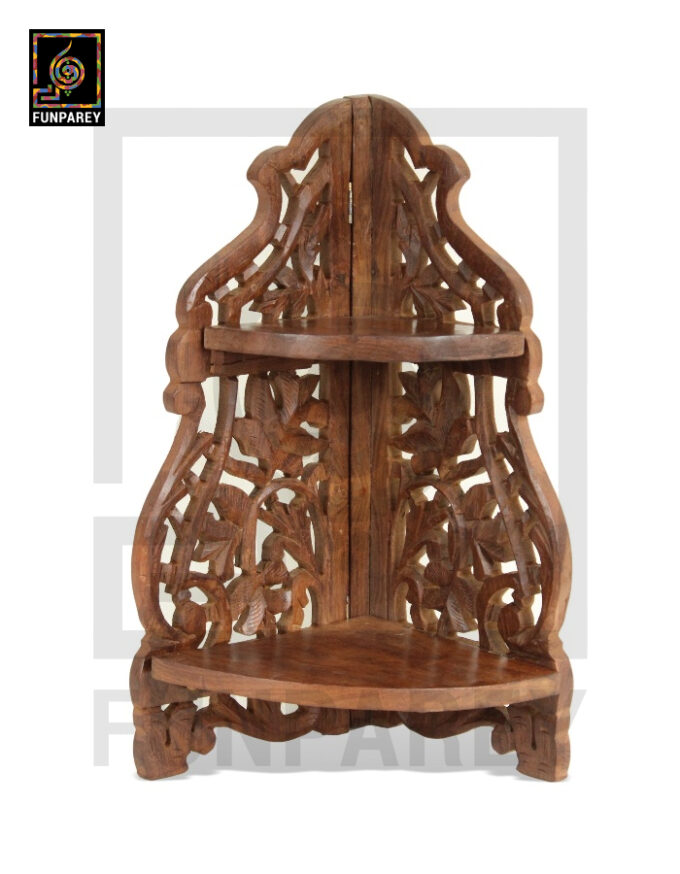 Hand Carved Wooden Corner Rack Large - Image 3