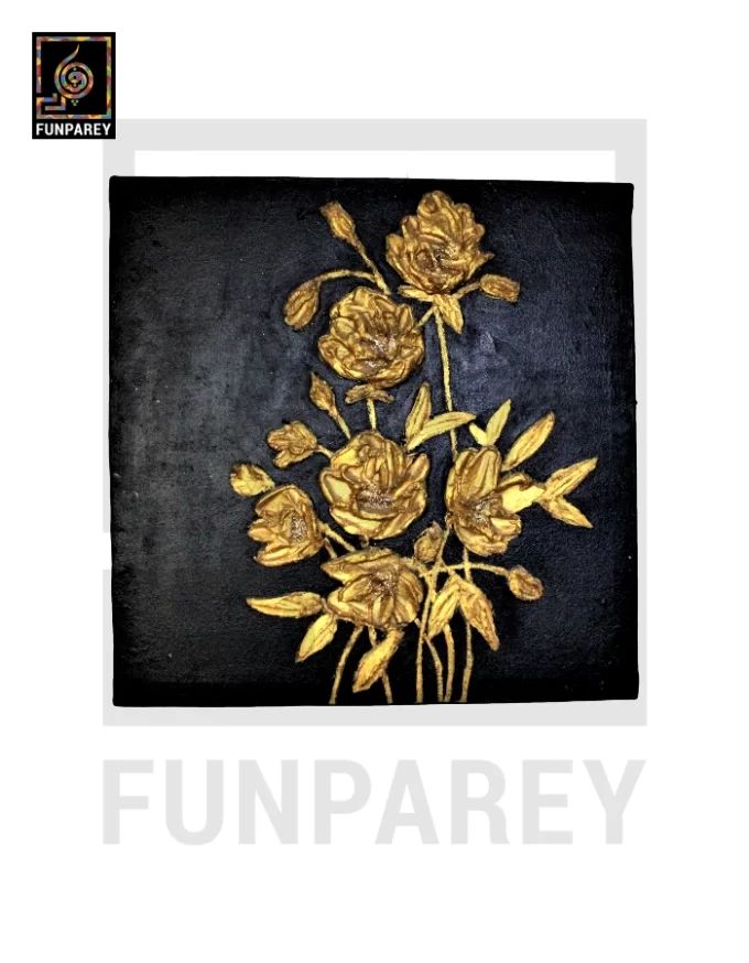 Square Canvas 3D Flower Painting "Black Gold" 18"