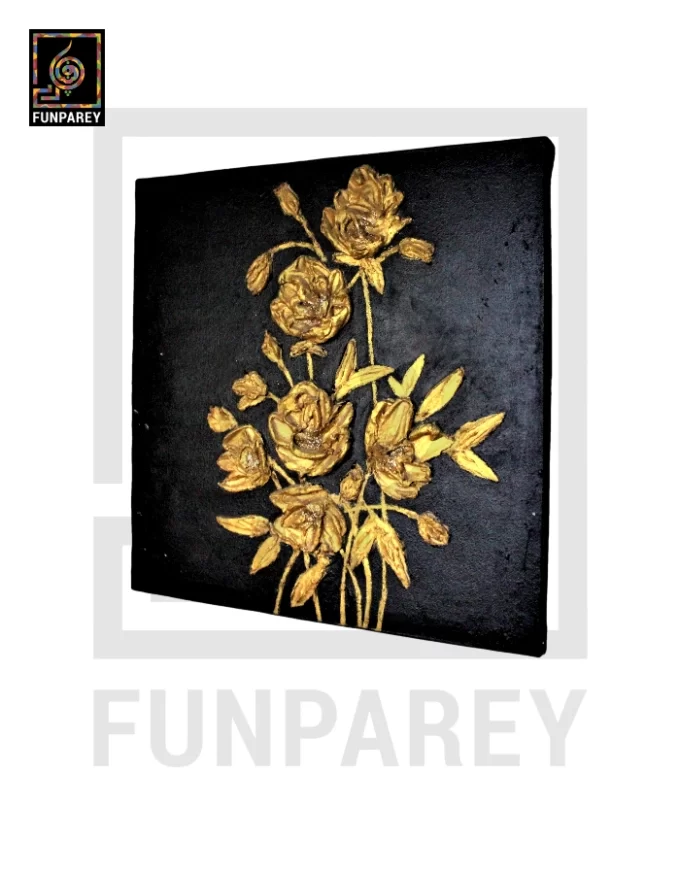 Square Canvas 3D Flower Painting "Black Gold" 18" - Image 2