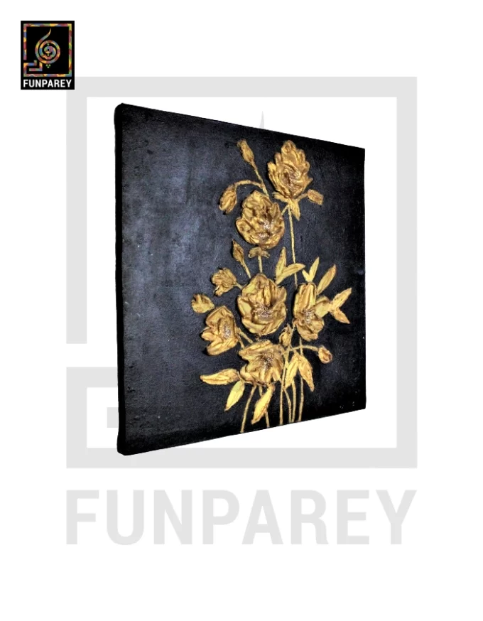 Square Canvas 3D Flower Painting "Black Gold" 18" - Image 3