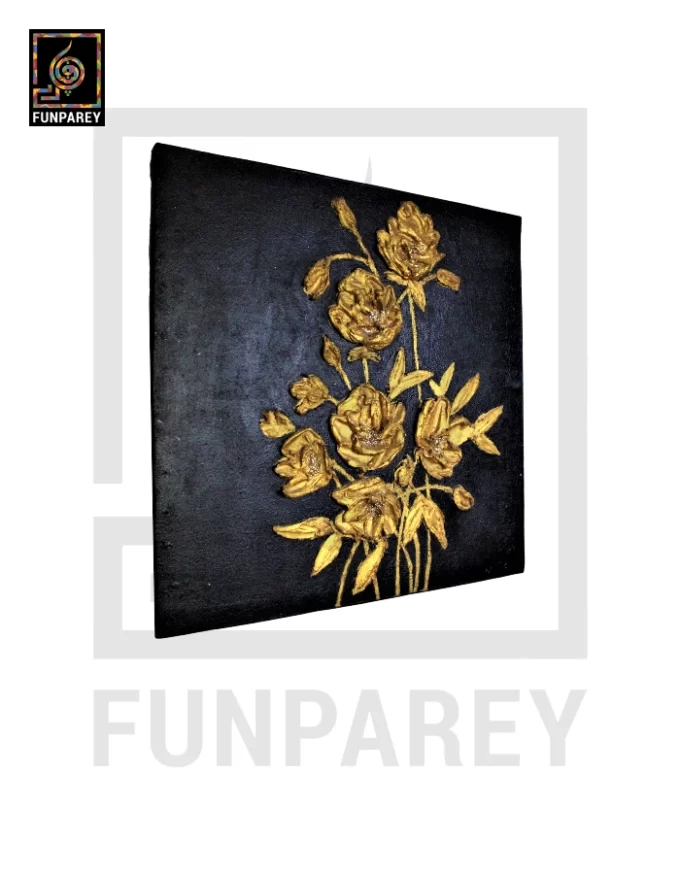 Square Canvas 3D Flower Painting "Black Gold" 18" - Image 4