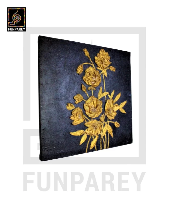 Square Canvas 3D Flower Painting "Black Gold" 18" - Image 5