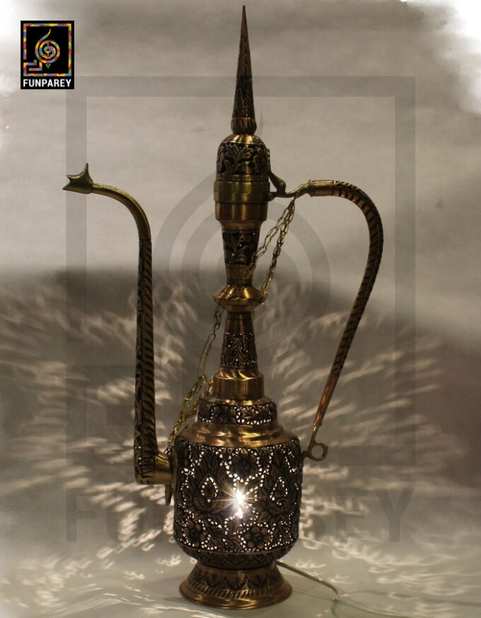Handmade Vintage Copper Pitcher Lamp 36" With Deco Work - Image 3