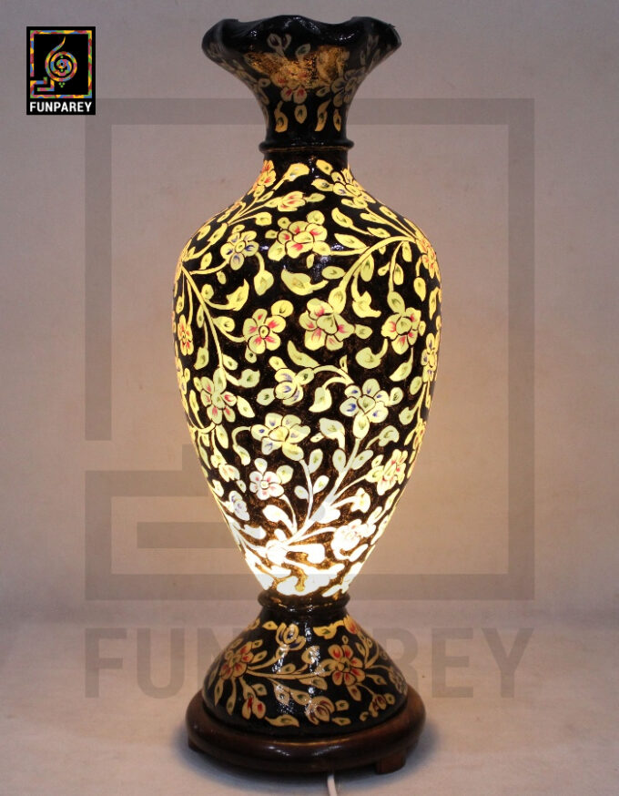 Camel Skin Vase Lamp 24" Sable Floral Motif - Image 4