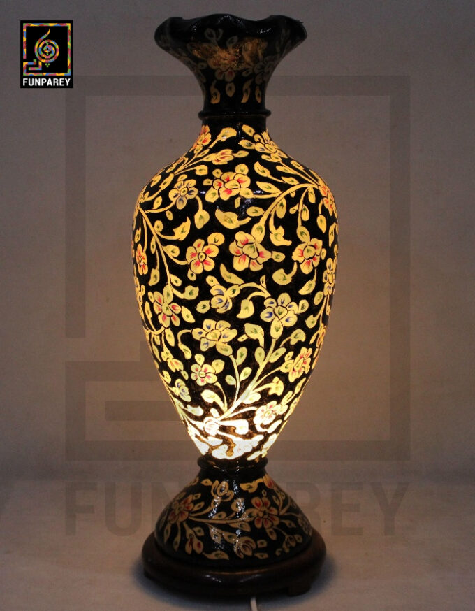 Camel Skin Vase Lamp 24" Sable Floral Motif - Image 2