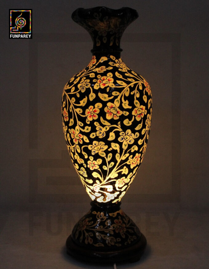 Camel Skin Vase Lamp 24" Sable Floral Motif - Image 5