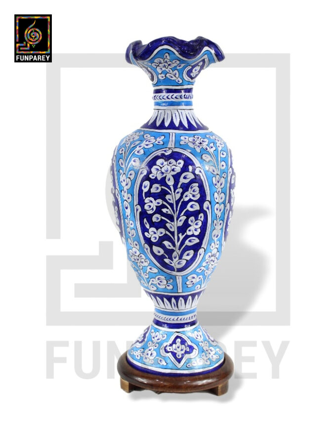 Camel Skin Vase Lamp 24" Azure Floral Motif
