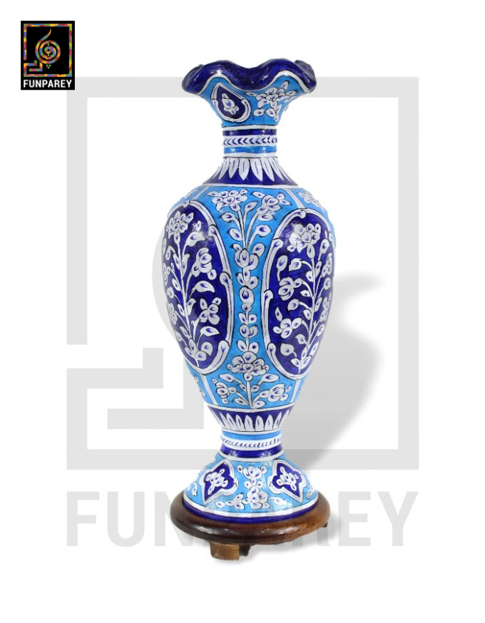 Camel Skin Vase Lamp 24" Azure Floral Motif - Image 3