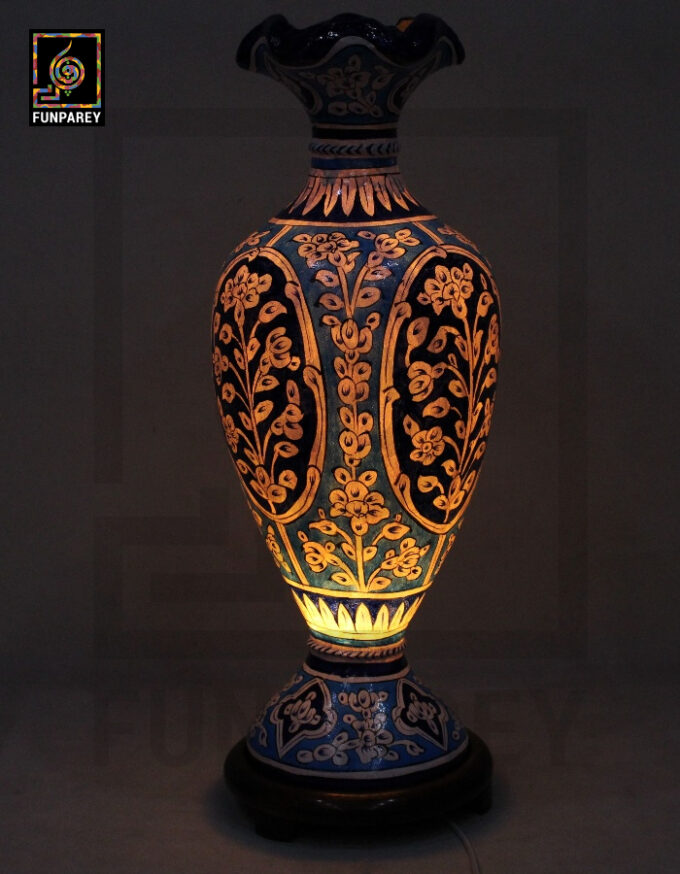 Camel Skin Vase Lamp 24" Azure Floral Motif - Image 5