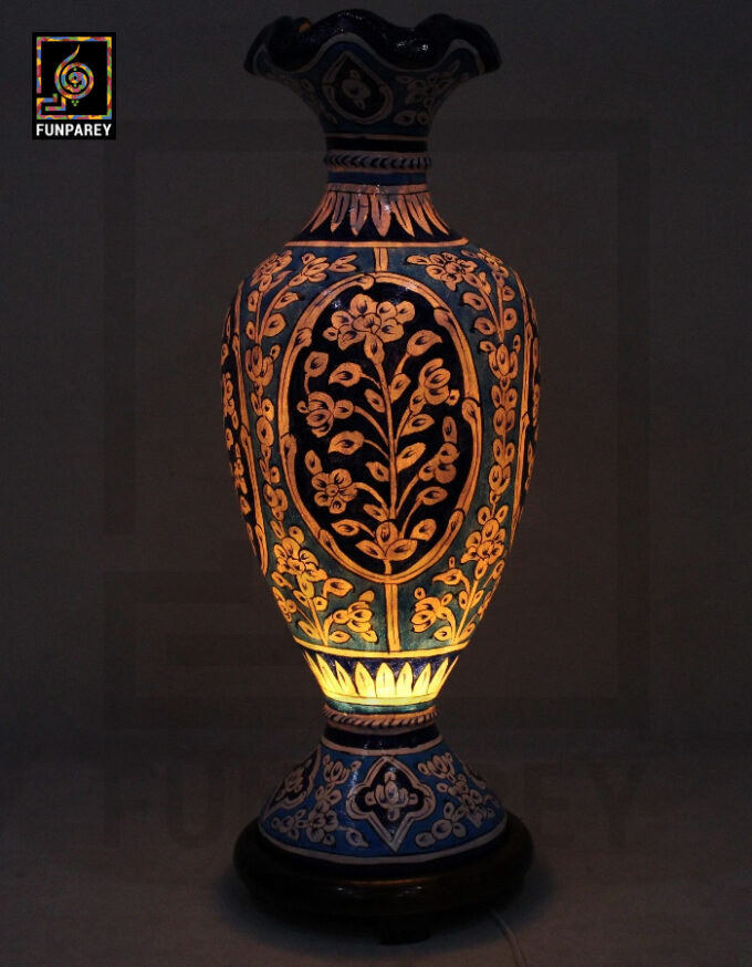 Camel Skin Vase Lamp 24" Azure Floral Motif - Image 7