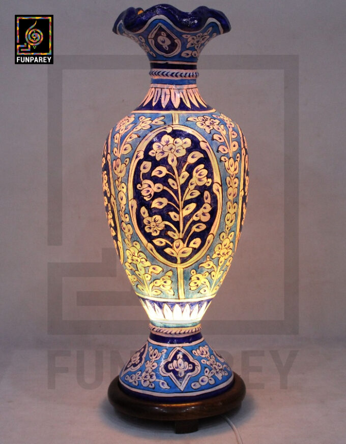 Camel Skin Vase Lamp 24" Azure Floral Motif - Image 6