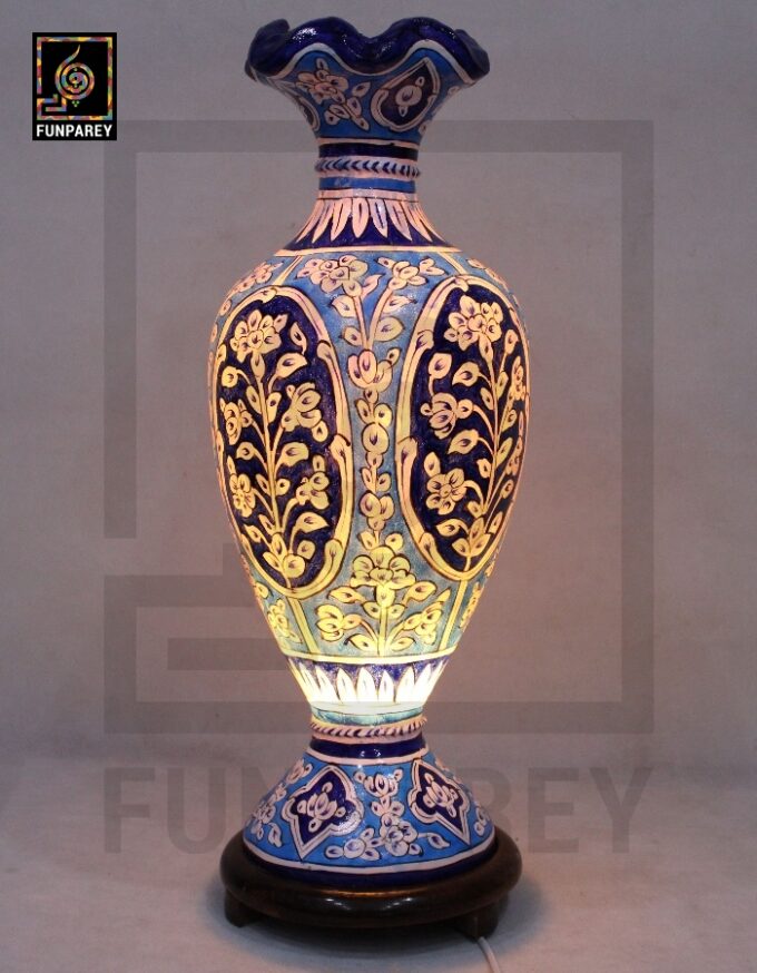Camel Skin Vase Lamp 24" Azure Floral Motif - Image 8