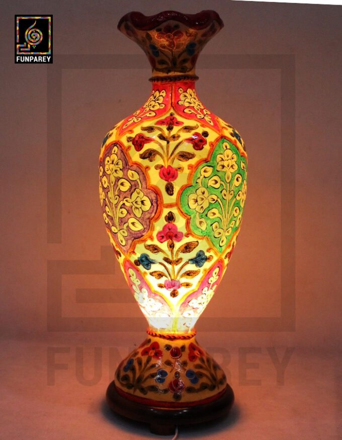 Camel Skin Vase Lamp 24" Prismatic Floral Motif - Image 2