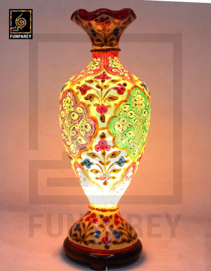 Camel Skin Vase Lamp 24" Prismatic Floral Motif - Image 7