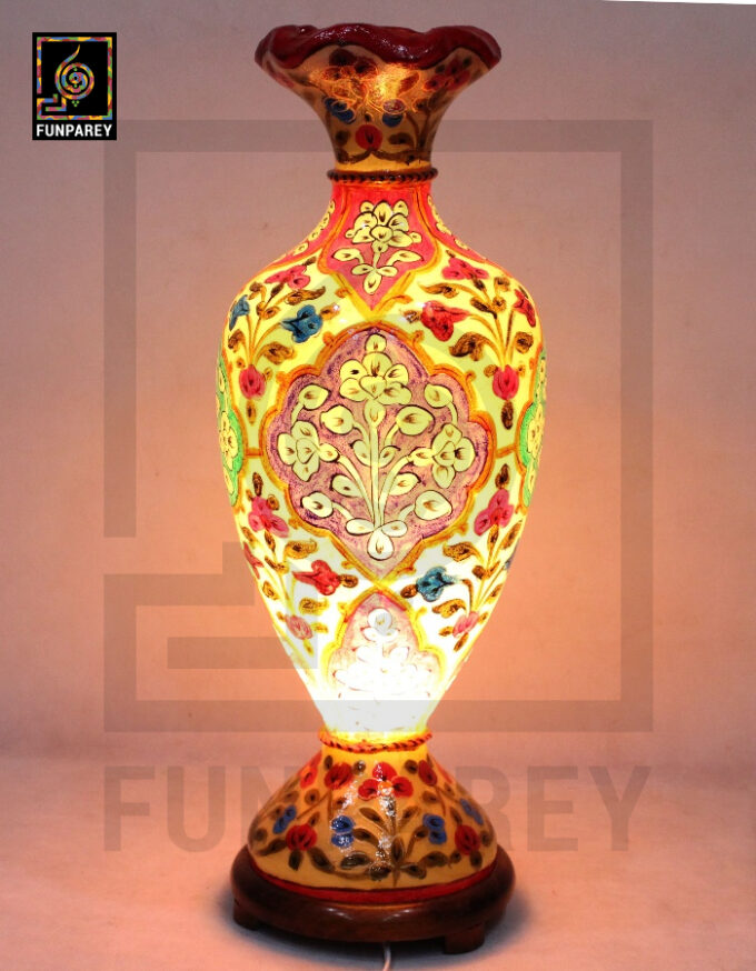 Camel Skin Vase Lamp 24" Prismatic Floral Motif - Image 8