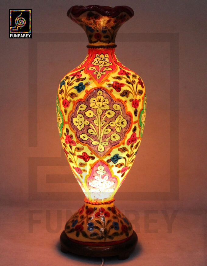 Camel Skin Vase Lamp 24" Prismatic Floral Motif - Image 6