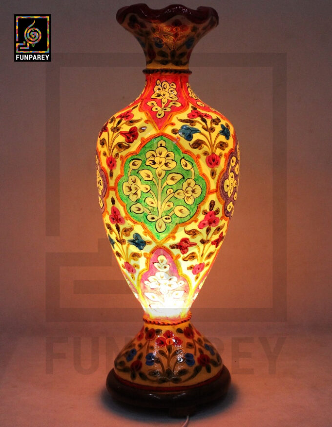 Camel Skin Vase Lamp 24" Prismatic Floral Motif - Image 9