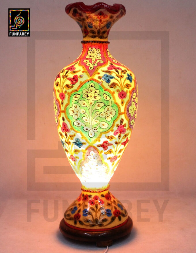 Camel Skin Vase Lamp 24" Prismatic Floral Motif - Image 10