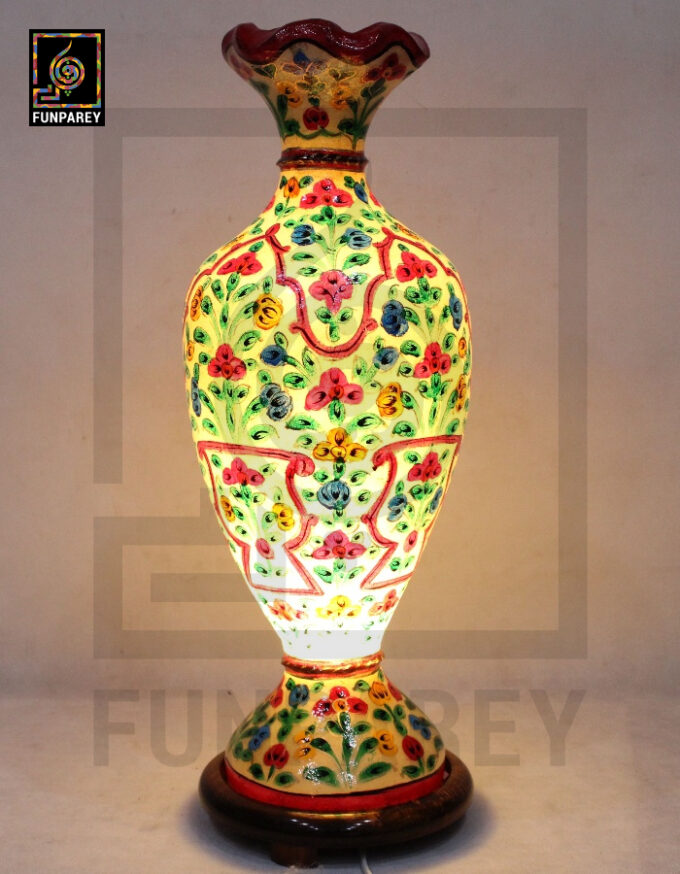 Camel Skin Vase Lamp 24" Marbled Floral Motif - Image 4