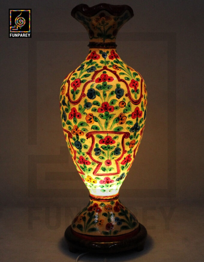 Camel Skin Vase Lamp 24" Marbled Floral Motif - Image 6