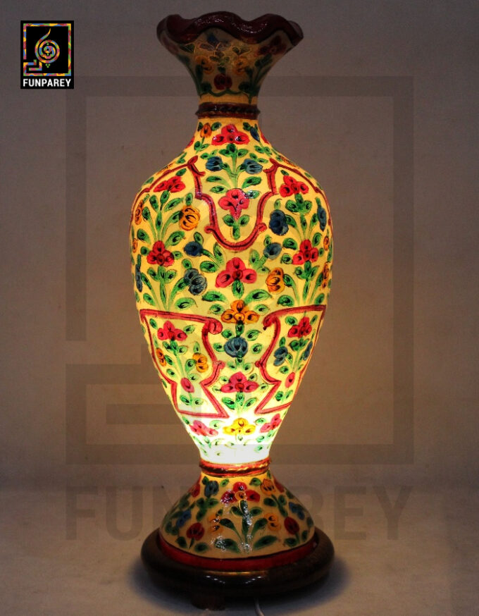 Camel Skin Vase Lamp 24" Marbled Floral Motif - Image 2