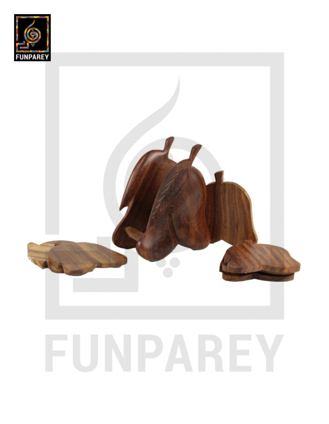 Handmade Wooden Mango Shaped Tea Coasters Set - Image 2